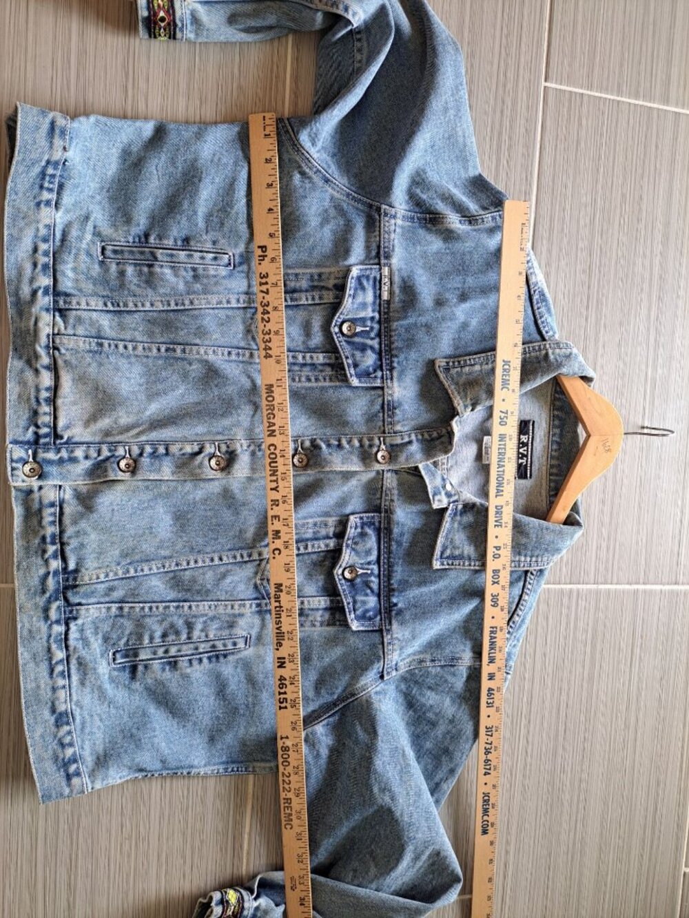 Vtg Aztec Southwestern Womens 3XL Feather Trim Denim Jacket Embroidery Hong Kong - Picture 9 of 11